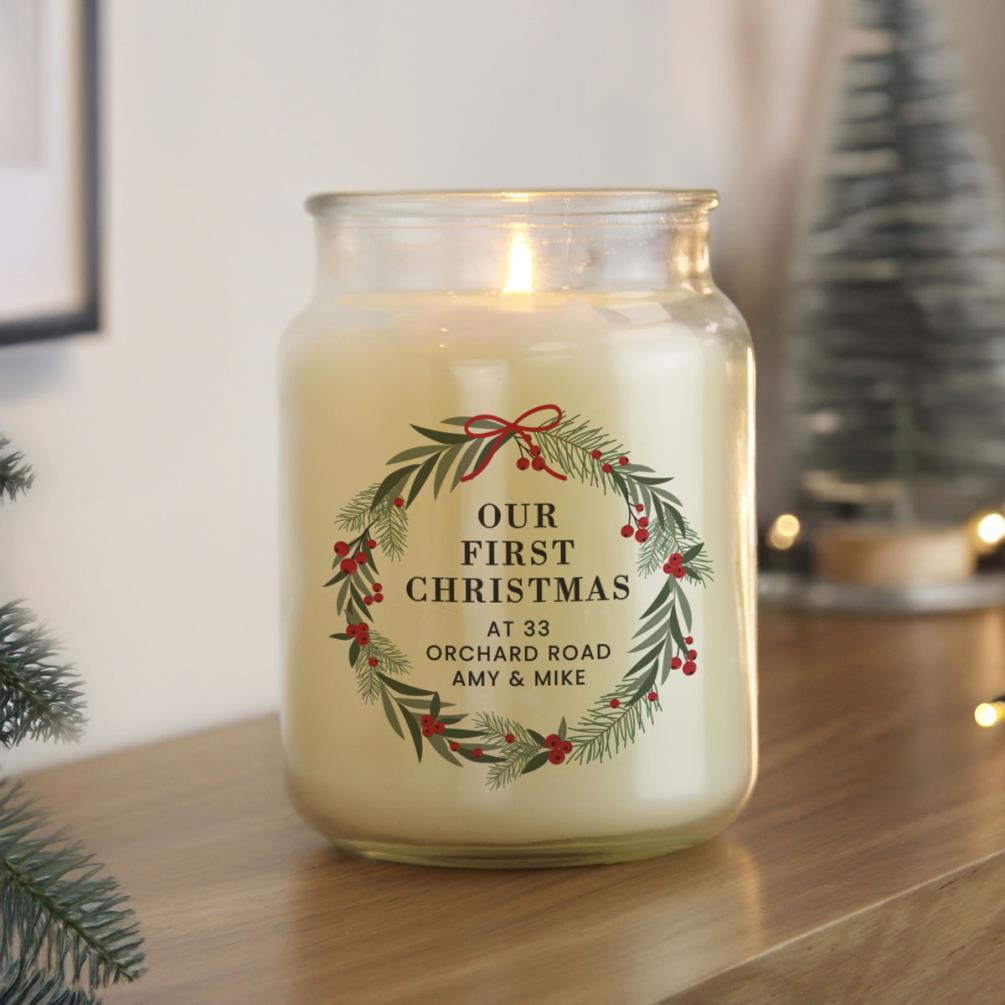 Personalised Christmas Wreath Large Jar Candle Extra Image 2